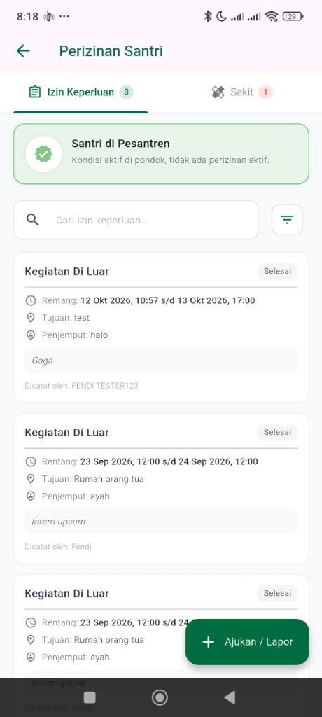 Perizinan Santri di Aplikasi Mobile OtoPondok